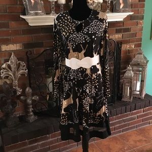 Black dress with deer print.